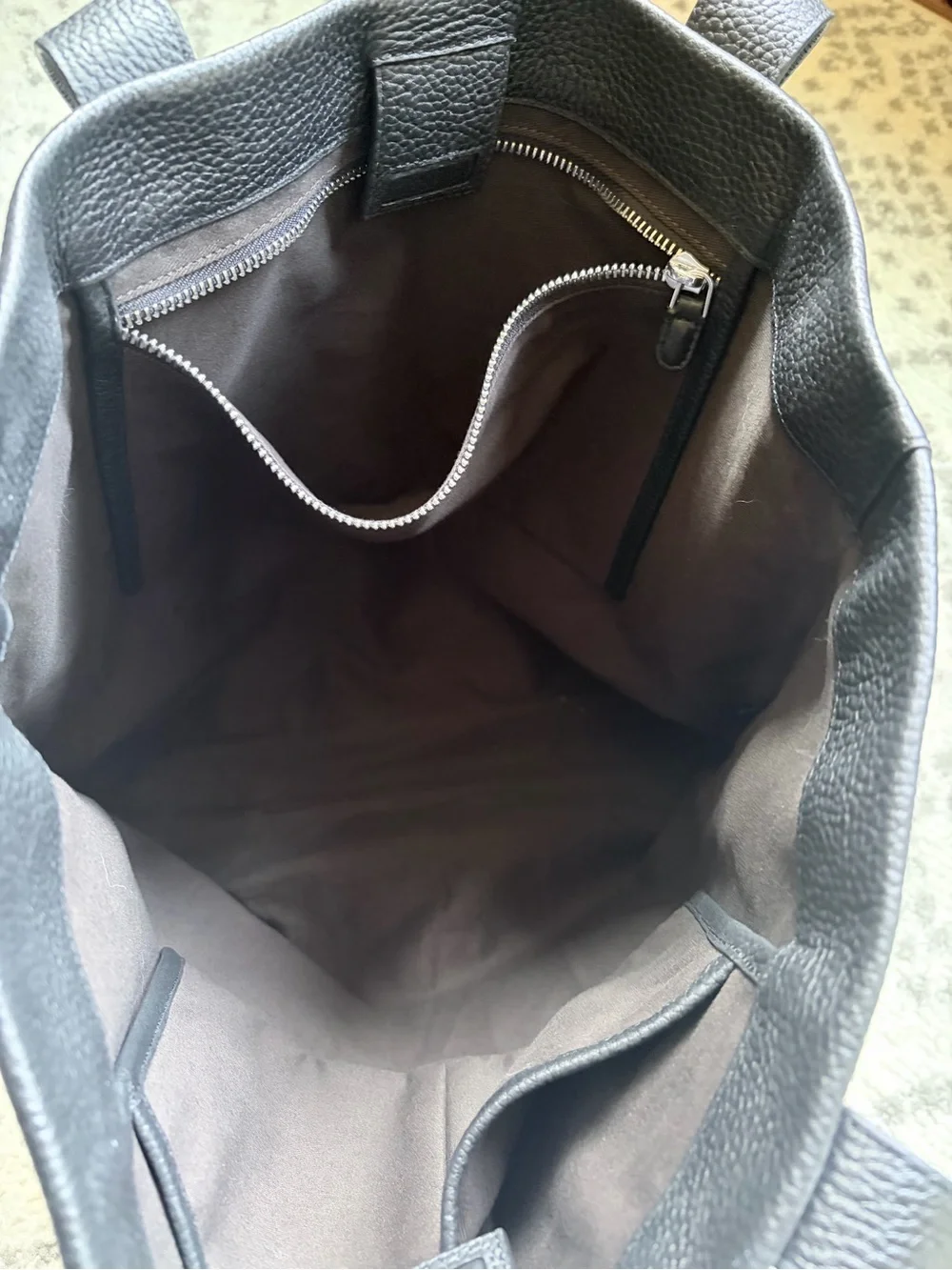 VINCE Black Pebbled Leather Tote Bag